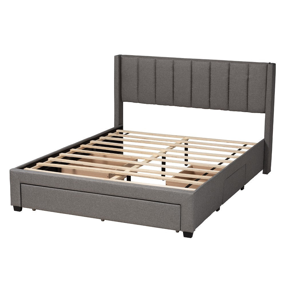 Baxton Studio Coronado Mid-Century Modern Transitional Grey Fabric Full Size 3-Drawer Storage Platform Bed