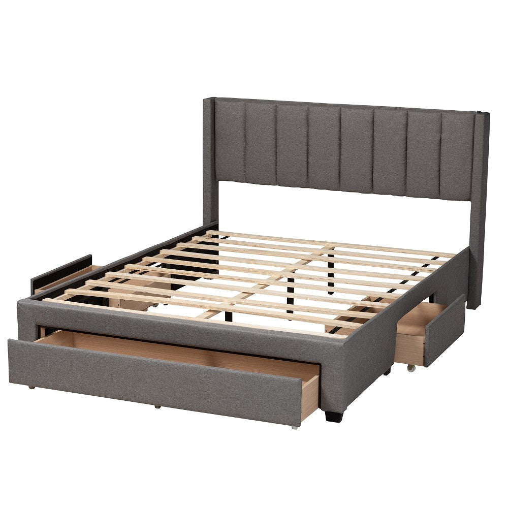 Baxton Studio Coronado Mid-Century Modern Transitional Grey Fabric Full Size 3-Drawer Storage Platform Bed