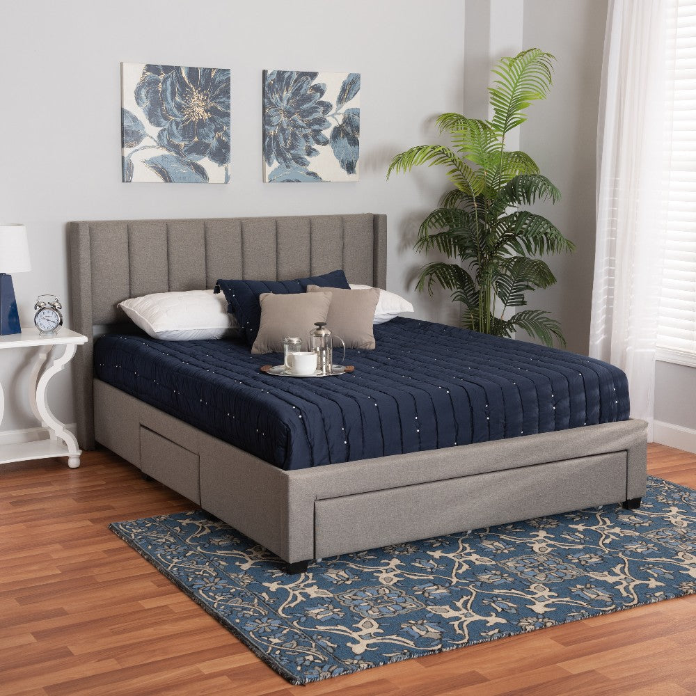 Baxton Studio Coronado Mid-Century Modern Transitional Grey Fabric Full Size 3-Drawer Storage Platform Bed