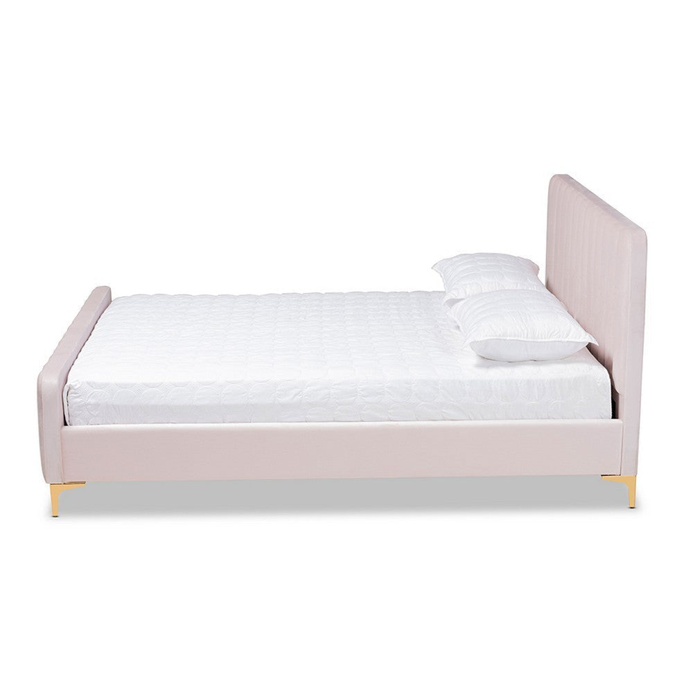Baxton Studio Nami Modern Contemporary Glam and Luxe Light Pink Velvet Fabric Upholstered and Gold Finished Full Size Platform Bed