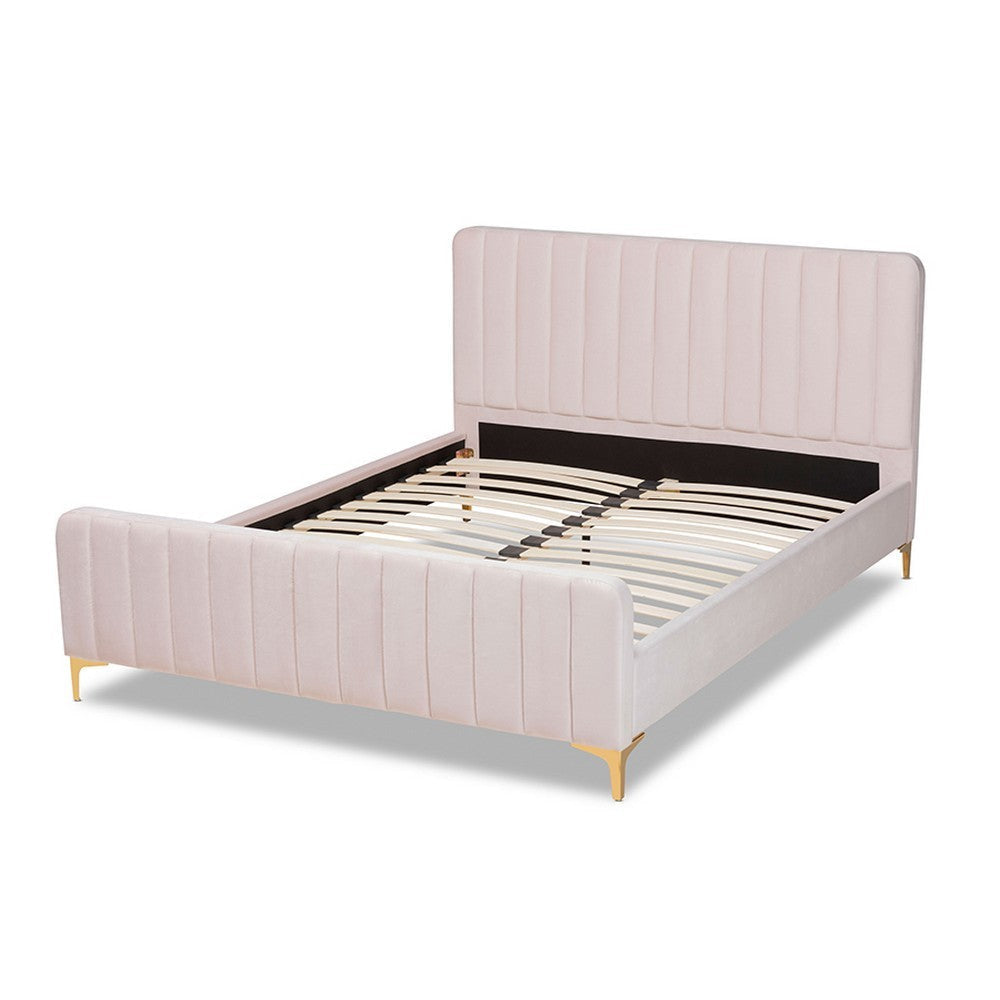 Baxton Studio Nami Modern Contemporary Glam and Luxe Light Pink Velvet Fabric Upholstered and Gold Finished Full Size Platform Bed