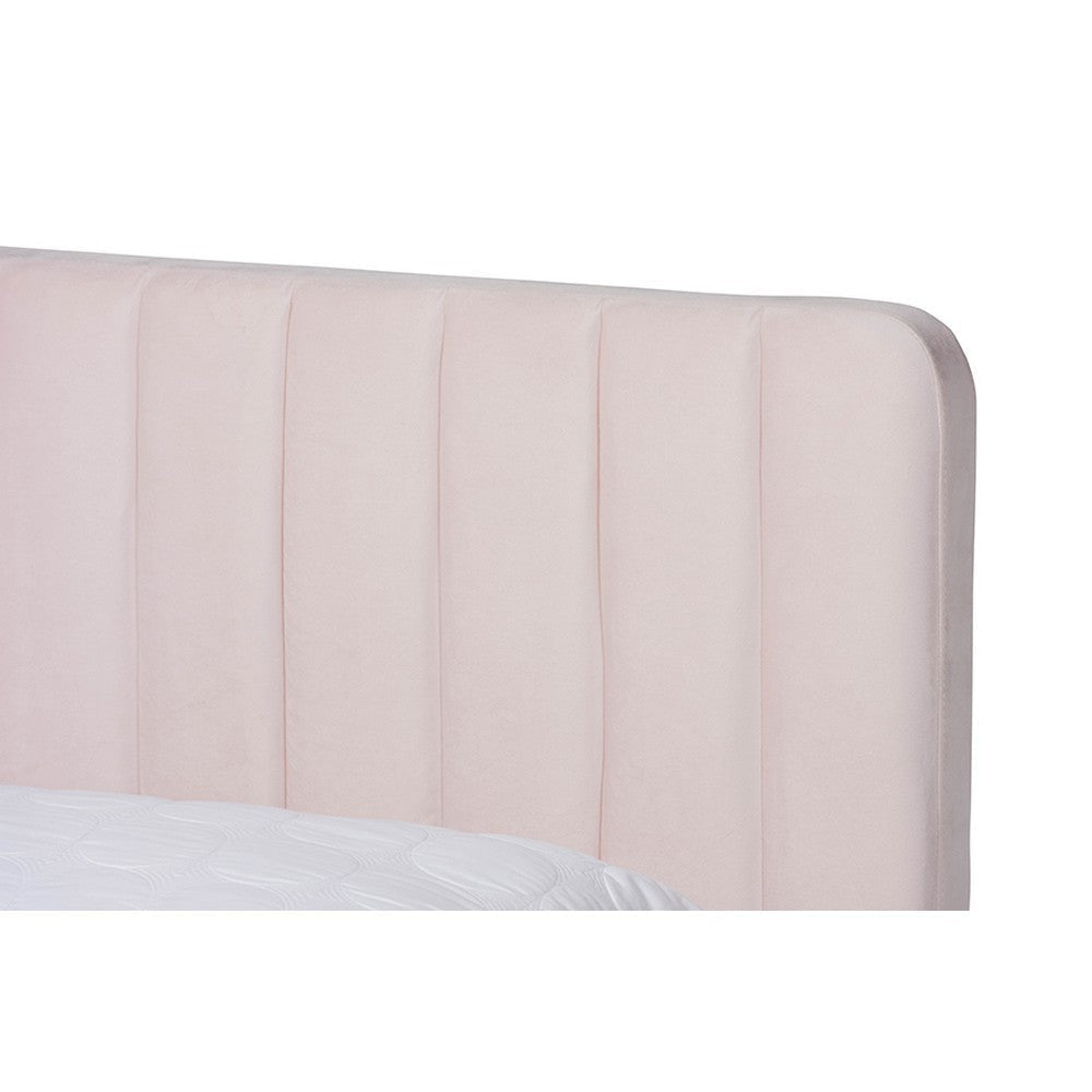 Baxton Studio Nami Modern Contemporary Glam and Luxe Light Pink Velvet Fabric Upholstered and Gold Finished Full Size Platform Bed