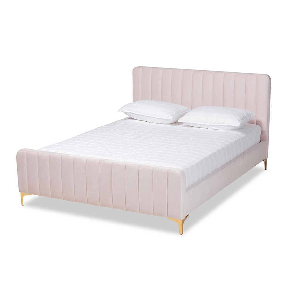 Baxton Studio Nami Modern Contemporary Glam and Luxe Light Pink Velvet Fabric Upholstered and Gold Finished Full Size Platform Bed