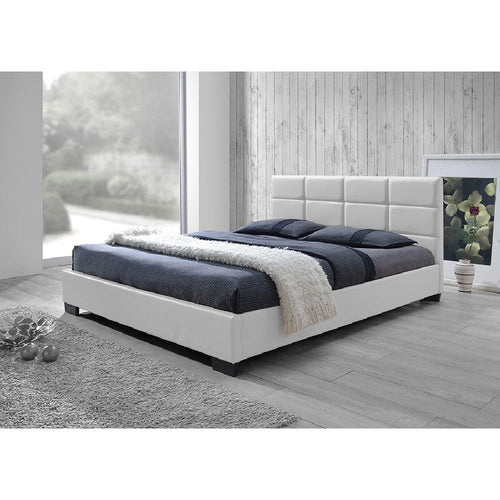 Baxton Studio Vivaldi Modern and Contemporary White Faux Leather Padded Platform Base Queen Size Bed Frame