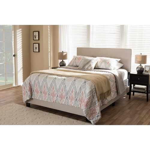 Baxton Studio Hampton Modern and Contemporary Light Beige Fabric Upholstered Queen Size Bed