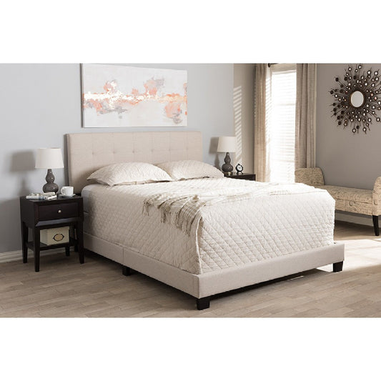 Baxton Studio Brookfield Modern and Contemporary Beige Fabric Upholstered Grid-tufting Full Size Bed