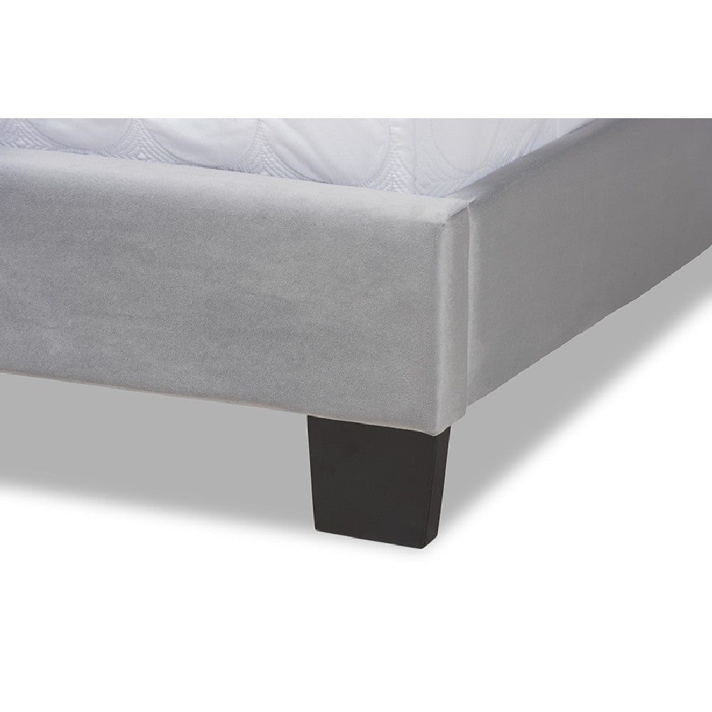 Baxton Studio Clare Glam and Luxe Grey Velvet Fabric Upholstered Queen Size Panel Bed with Channel Tufted Headboard