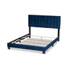 Baxton Studio Clare Glam and Luxe Navy Blue Velvet Fabric Upholstered Queen Size Panel Bed with Channel Tufted Headboard