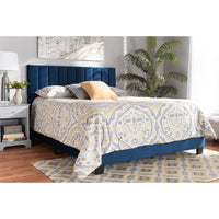 Baxton Studio Clare Glam and Luxe Navy Blue Velvet Fabric Upholstered Queen Size Panel Bed with Channel Tufted Headboard
