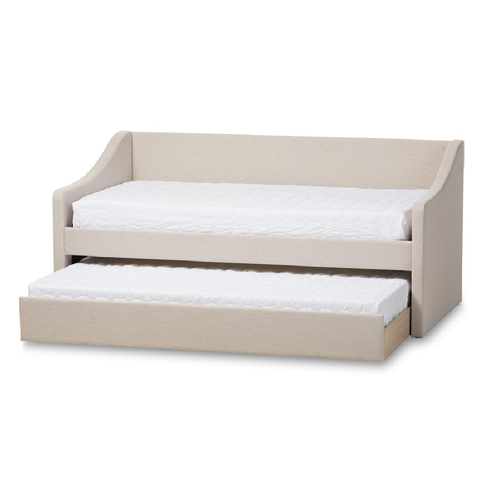 Baxton Studio Barnstorm Modern and Contemporary Beige Fabric Upholstered Daybed with Guest Trundle Bed