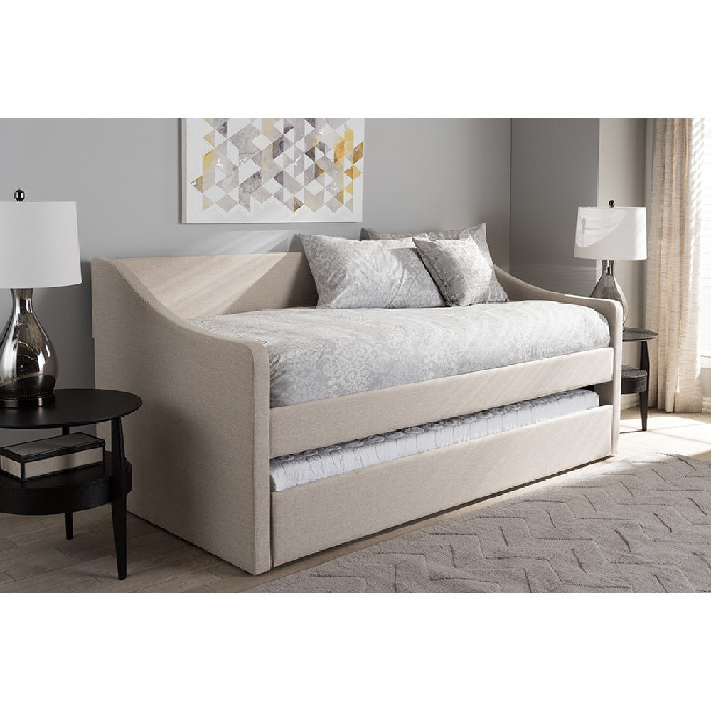 Baxton Studio Barnstorm Modern and Contemporary Beige Fabric Upholstered Daybed with Guest Trundle Bed