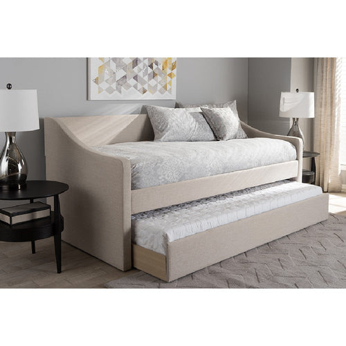Baxton Studio Barnstorm Modern and Contemporary Beige Fabric Upholstered Daybed with Guest Trundle Bed