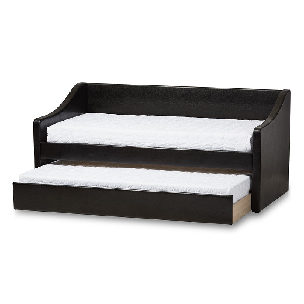 Baxton Studio Barnstorm Modern and Contemporary Black Faux Leather Upholstered Daybed with Guest Trundle Bed