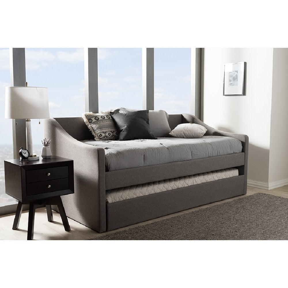 Baxton Studio Barnstorm Modern and Contemporary Grey Fabric Upholstered Daybed with Guest Trundle Bed