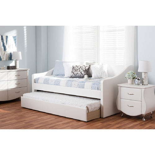 Baxton Studio Barnstorm Modern and Contemporary White Faux Leather Upholstered Daybed with Guest Trundle Bed