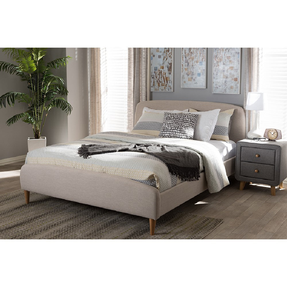 Baxton Studio Mia Mid-Century Light Beige Fabric Upholstered Full Size Platform Bed WHI-CF8814-Light-Beige-Full