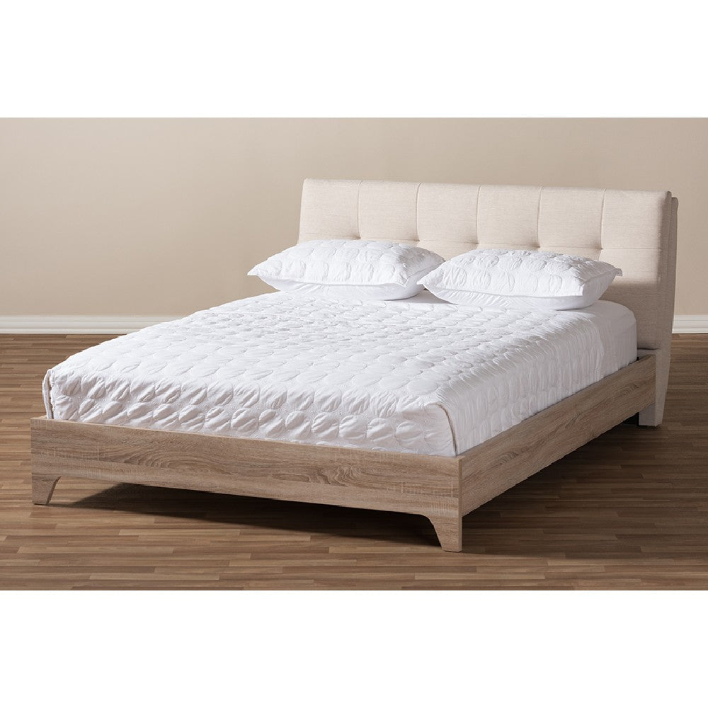 Baxton Studio Mia Mid-Century Light Beige Fabric Upholstered Full Size Platform Bed