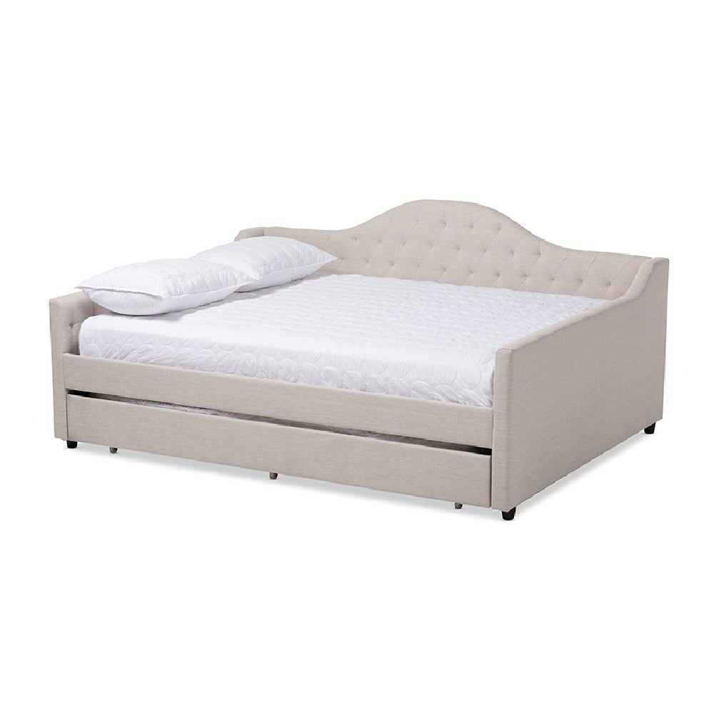 Baxton Studio Eliza Modern and Contemporary Light Beige Fabric Upholstered Full Size Daybed with Trundle WHI-CF8940-Light-Beige-Daybed-F-T