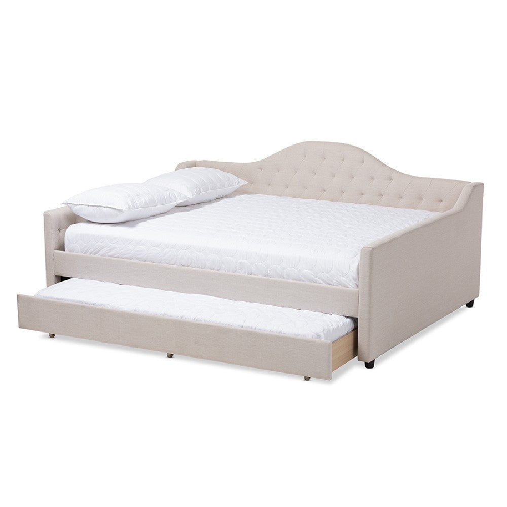 Baxton Studio Eliza Modern and Contemporary Light Beige Fabric Upholstered Full Size Daybed with Trundle WHI-CF8940-Light-Beige-Daybed-F-T