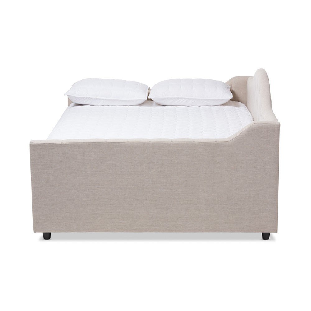 Baxton Studio Eliza Modern and Contemporary Light Beige Fabric Upholstered Full Size Daybed with Trundle WHI-CF8940-Light-Beige-Daybed-F-T