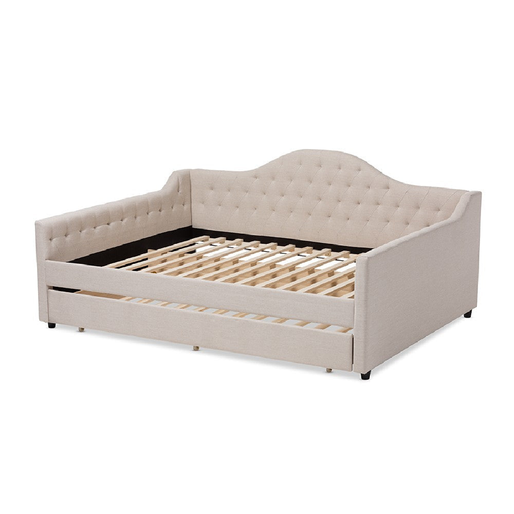 Baxton Studio Eliza Modern and Contemporary Light Beige Fabric Upholstered Full Size Daybed with Trundle WHI-CF8940-Light-Beige-Daybed-F-T