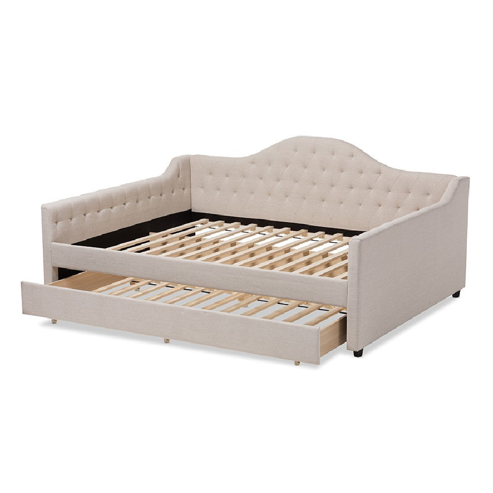 Baxton Studio Eliza Modern and Contemporary Light Beige Fabric Upholstered Full Size Daybed with Trundle WHI-CF8940-Light-Beige-Daybed-F-T