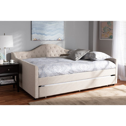 Baxton Studio Eliza Modern and Contemporary Light Beige Fabric Upholstered Full Size Daybed with Trundle