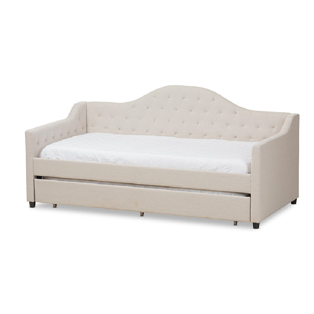 Baxton Studio Perry Modern and Contemporary Light Beige Fabric Daybed with Trundle WHI-CF8940-Light-Beige-Daybed