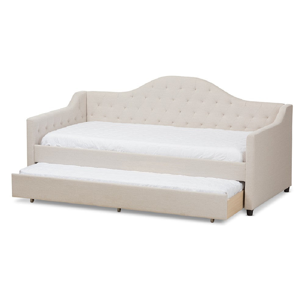 Baxton Studio Perry Modern and Contemporary Light Beige Fabric Daybed with Trundle WHI-CF8940-Light-Beige-Daybed