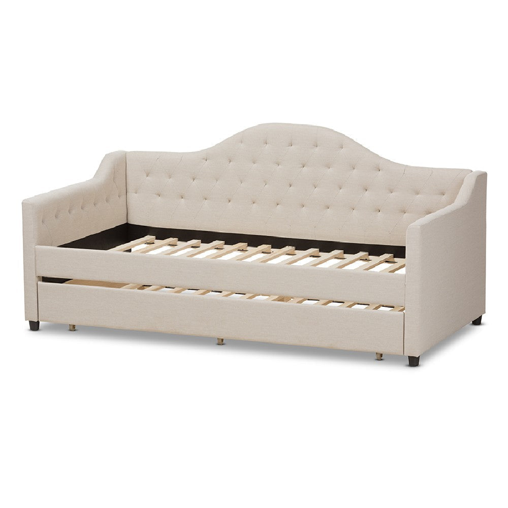 Baxton Studio Perry Modern and Contemporary Light Beige Fabric Daybed with Trundle WHI-CF8940-Light-Beige-Daybed