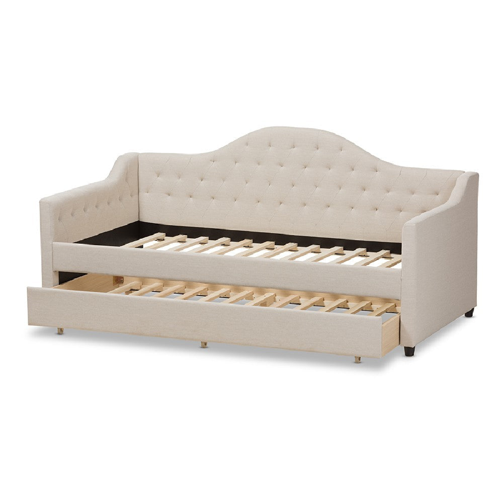Baxton Studio Perry Modern and Contemporary Light Beige Fabric Daybed with Trundle WHI-CF8940-Light-Beige-Daybed