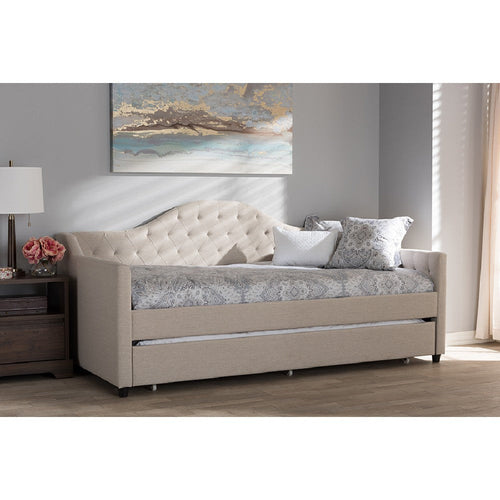 Baxton Studio Perry Modern and Contemporary Light Beige Fabric Daybed with Trundle