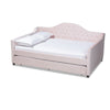 Baxton Studio Perry Modern and Contemporary Light Pink Velvet Fabric Upholstered and Button Tufted Full Size Daybed with Trundle