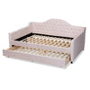 Baxton Studio Perry Modern and Contemporary Light Pink Velvet Fabric Upholstered and Button Tufted Full Size Daybed with Trundle