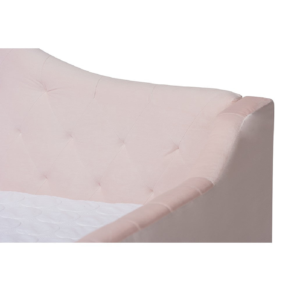 Baxton Studio Perry Modern and Contemporary Light Pink Velvet Fabric Upholstered and Button Tufted Twin Size Daybed with Trundle