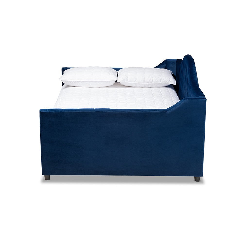 Baxton Studio Perry Modern and Contemporary Royal Blue Velvet Fabric Upholstered and Button Tufted Full Size Daybed with Trundle
