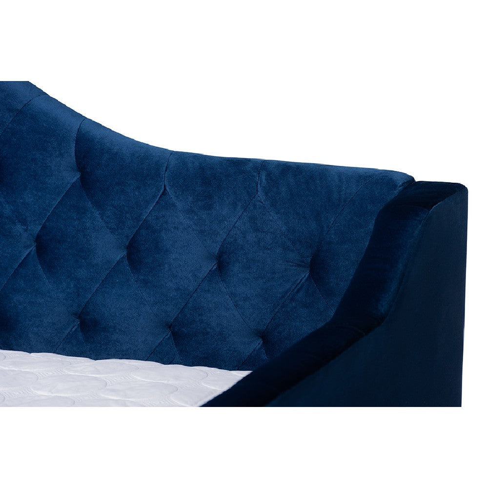 Baxton Studio Perry Modern and Contemporary Royal Blue Velvet Fabric Upholstered and Button Tufted Full Size Daybed with Trundle