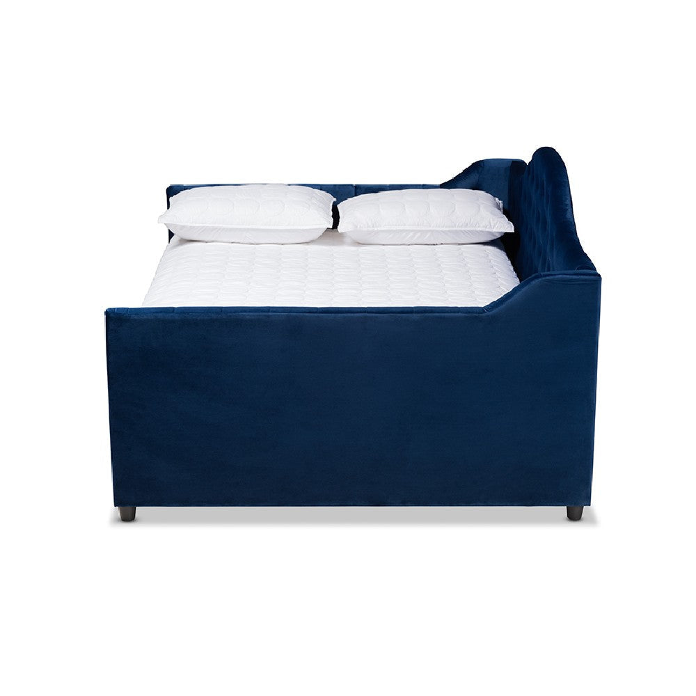 Baxton Studio Perry Modern and Contemporary Royal Blue Velvet Fabric Upholstered and Button Tufted Full Size Daybed