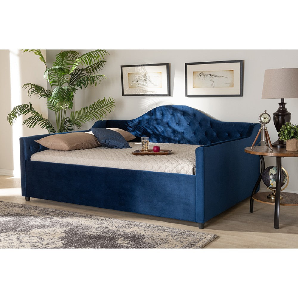 Baxton Studio Perry Modern and Contemporary Royal Blue Velvet Fabric Upholstered and Button Tufted Full Size Daybed