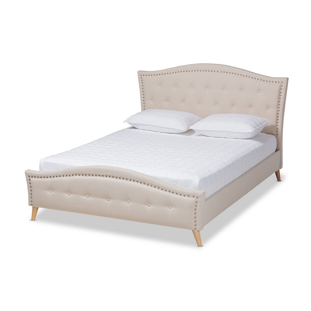 Baxton Studio Felisa Modern and Contemporary Beige Fabric Upholstered and Button Tufted King Size Platform Bed WHI-CF9009-Beige-King