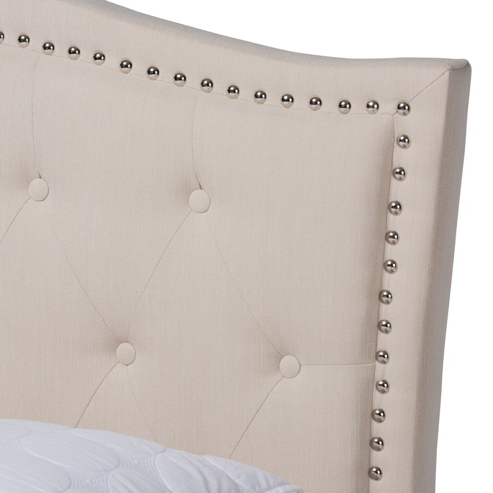Baxton Studio Felisa Modern and Contemporary Beige Fabric Upholstered and Button Tufted King Size Platform Bed WHI-CF9009-Beige-King