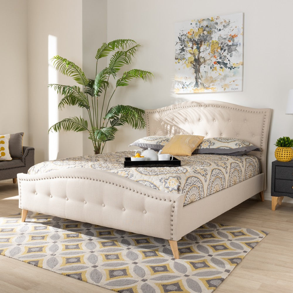 Baxton Studio Felisa Modern and Contemporary Beige Fabric Upholstered and Button Tufted King Size Platform Bed WHI-CF9009-Beige-King