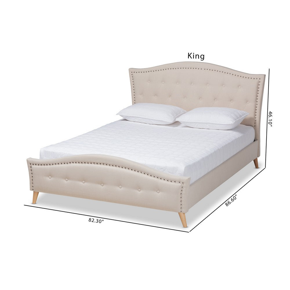 Baxton Studio Felisa Modern and Contemporary Beige Fabric Upholstered and Button Tufted King Size Platform Bed WHI-CF9009-Beige-King
