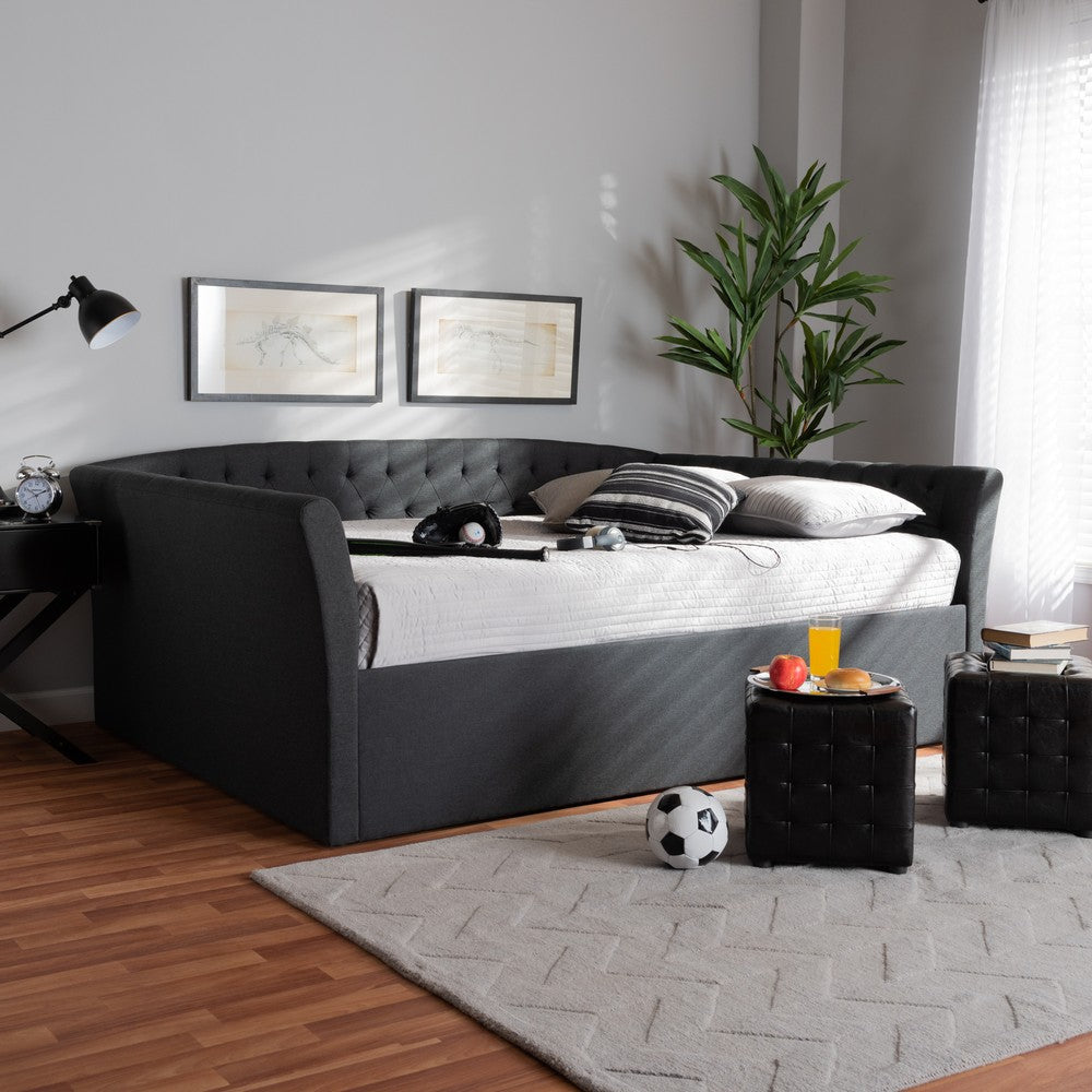 Baxton Studio Delora Modern and Contemporary Dark Grey Fabric Upholstered Queen Size Daybed WHI-CF9044-B-Charcoal-Daybed-Q