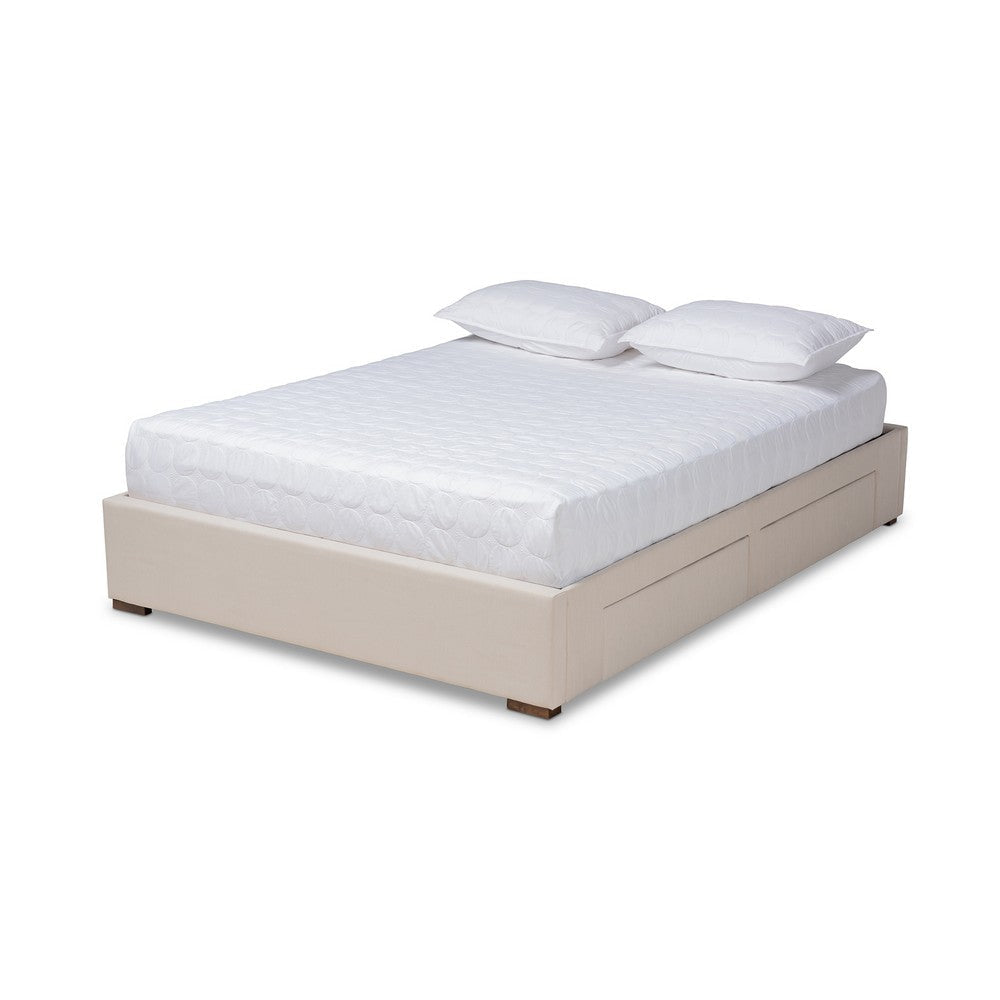 Baxton Studio Leni Modern and Contemporary Beige Fabric Upholstered 4-Drawer King Size Platform Storage Bed Frame WHI-CF9045-Beige-King