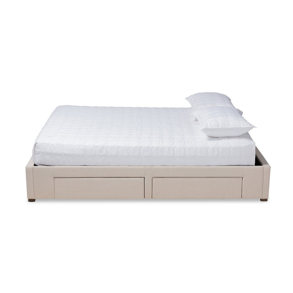 Baxton Studio Leni Modern and Contemporary Beige Fabric Upholstered 4-Drawer King Size Platform Storage Bed Frame WHI-CF9045-Beige-King