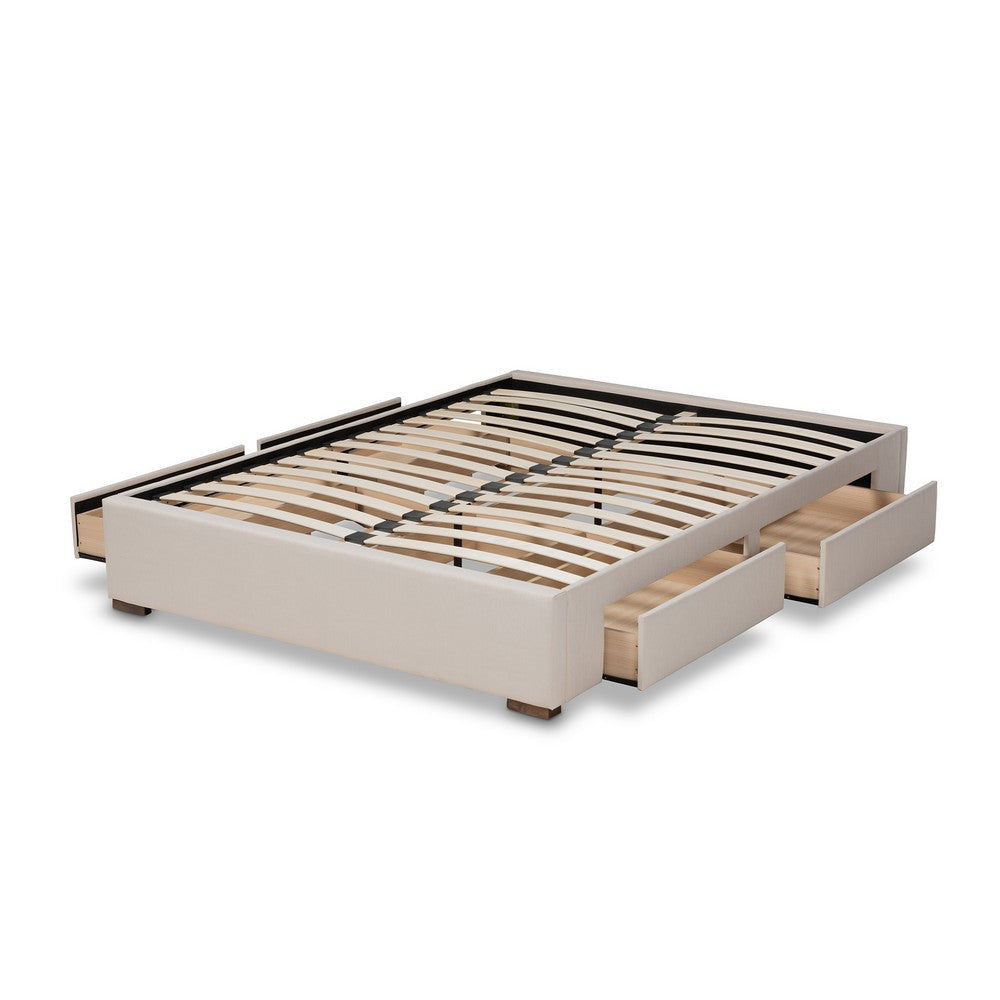 Baxton Studio Leni Modern and Contemporary Beige Fabric Upholstered 4-Drawer King Size Platform Storage Bed Frame WHI-CF9045-Beige-King