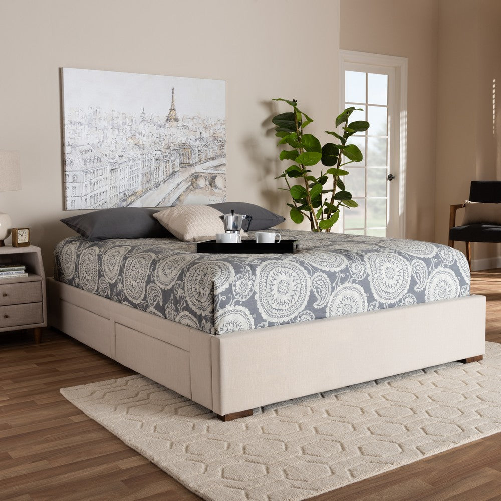 Baxton Studio Leni Modern and Contemporary Beige Fabric Upholstered 4-Drawer King Size Platform Storage Bed Frame WHI-CF9045-Beige-King