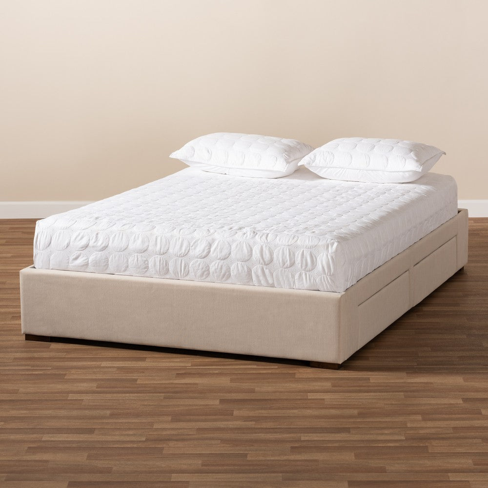 Baxton Studio Leni Modern and Contemporary Beige Fabric Upholstered 4-Drawer King Size Platform Storage Bed Frame WHI-CF9045-Beige-King