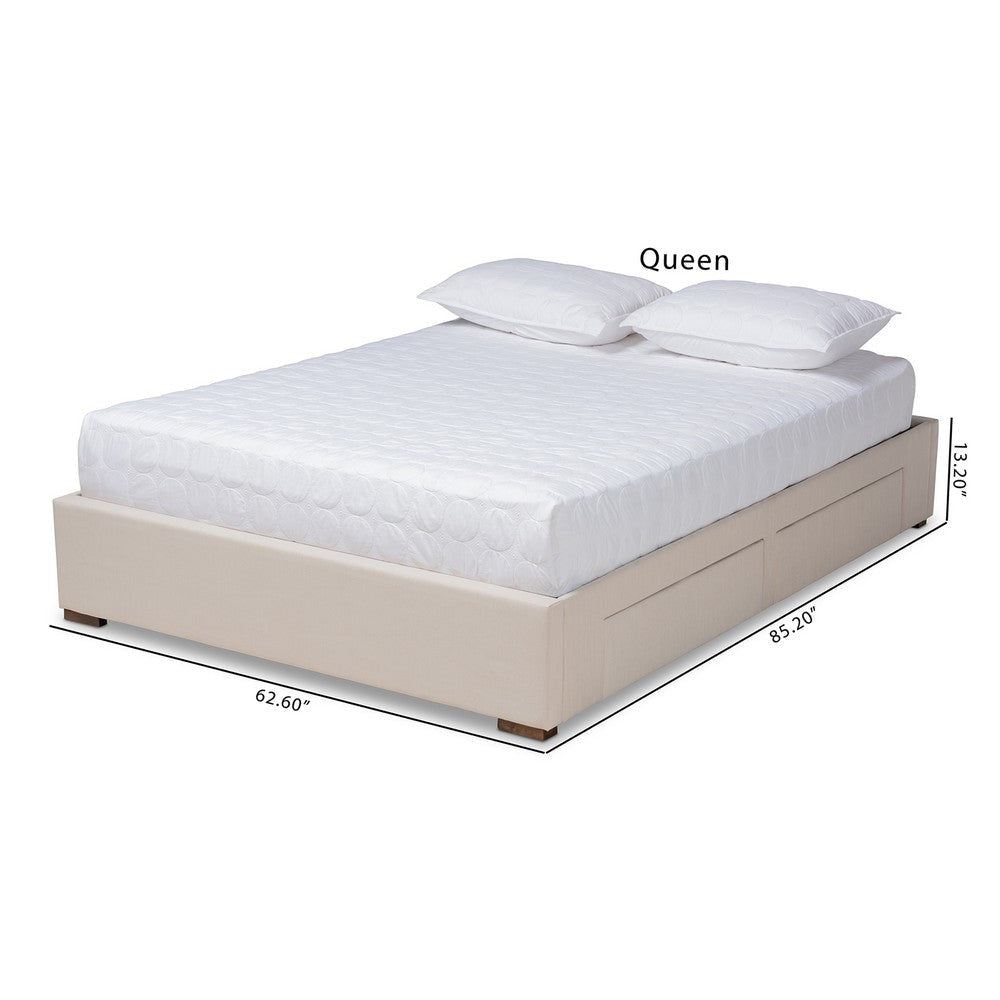 Baxton Studio Leni Modern and Contemporary Beige Fabric Upholstered 4-Drawer King Size Platform Storage Bed Frame WHI-CF9045-Beige-King